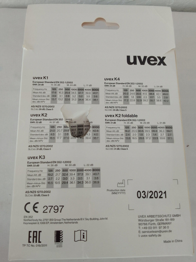 Заштита за уши UVEX K1, SNR 28 dB, црна со зелена