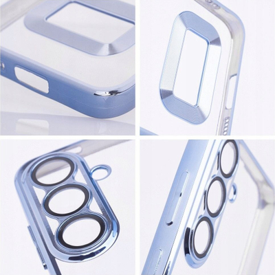 Mbrojtëse telefoni Glam për Samsung Galaxy A55 5G, TPU transparente, me kornizë metalike, blu