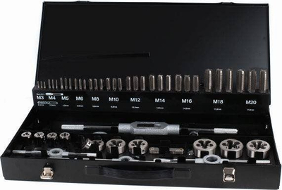 Set çelësa prerës dhe filiera Abraboro HSS-G, M3-M20, 55 copë
