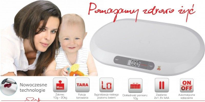 Дигитална вага за бебиња ORO-MED Oro-Baby, до 20kg, LCD екран, бела