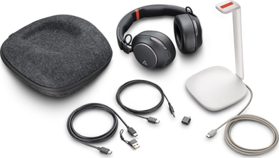 Kufje pa tel HP Poly Voyager Surround 85 UC, Bluetooth, USB C, me bazë karikimi, të zeza
