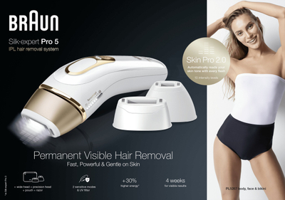 Депилатор IPL Braun Silk-expert Pro 5 PL5267, сензор за тон на кожа, повеќе глави, бел
