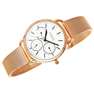 Orë dore për gra Pacific Chronograph X6180-4, 36mm, çelik inox, rozë gold