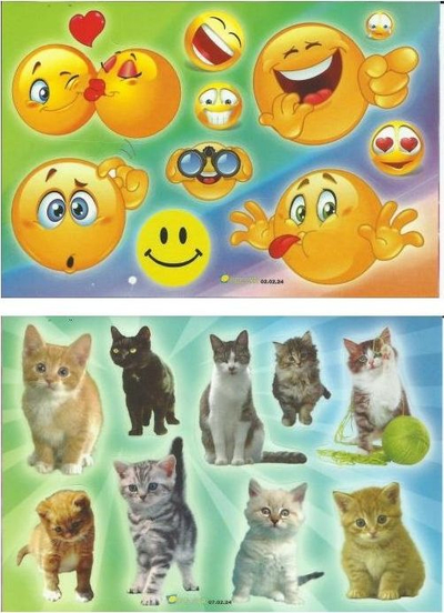 Ngjitëse POLSYR Stickers Small, 25 fletë, fytyra dhe mace, shumëngjyrëshe