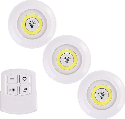 Set llamba LED COB wireless, 3 copë, me telekomandë, të bardha