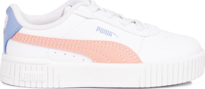 Atlete për fëmijë Puma Carina 2.0 AC Jr, lëkurë sintetike, shollë Kinder-Fit, të bardha me pastel