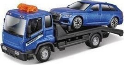 Set lojërash BBurago Street Fire Tow Truck me Audi A6 Avant, shkalla 1:43, blu