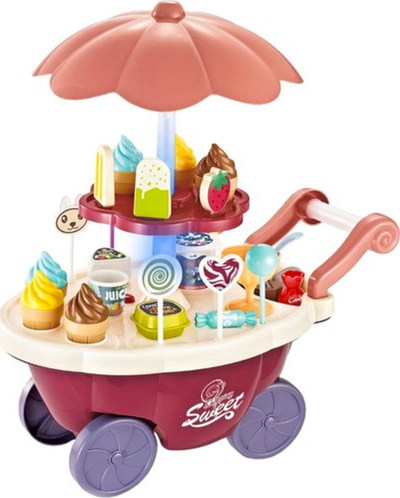 Lodër karrocë akulloresh KARRA Ice Cream Cart 22733, set ëmbëlsirash, me ombrellë, shumëngjyrëshe