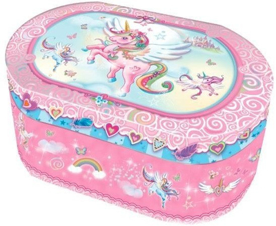 Kuti muzikore Pecoware Unicorn, ovale, me figurine rrotulluese, rozë