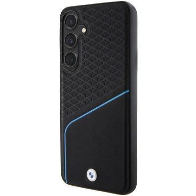 Maskë telefoni BMW Leather Textured Line MagSafe për Galaxy S24, hardcase, e zezë