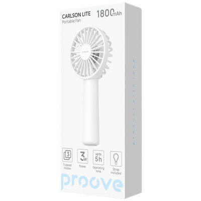 Ventilator portativ Proove Carlson Lite, 1800mAh, 3W, i bardhë