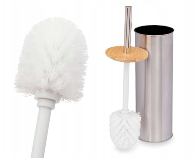 Furçë tualeti Berilo, enë çelik inox, kapak bambu, ngjyrë çeliku