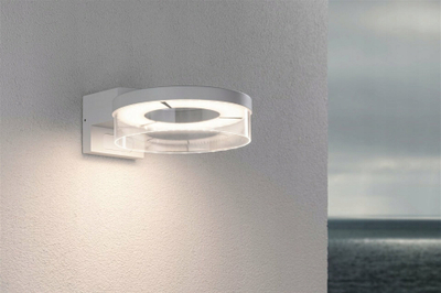 Aplikë muresh për jashtë Paulmann Capera LED, IP44, me sensor, e bardhë