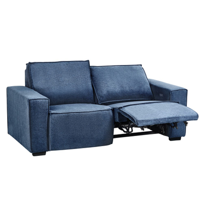 Divan elektrik me recliner, 2 vende, poliestër, blu