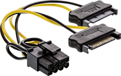 Kabllo energjie InLine 26628D, SATA 15 pin në PCIe 8 pin, 0.15m, e verdhë