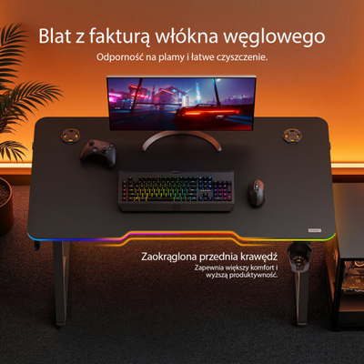 Tavolinë gaming SENSE7 VOLT RGB, 140x70 cm, ndriçim RGB, e zezë