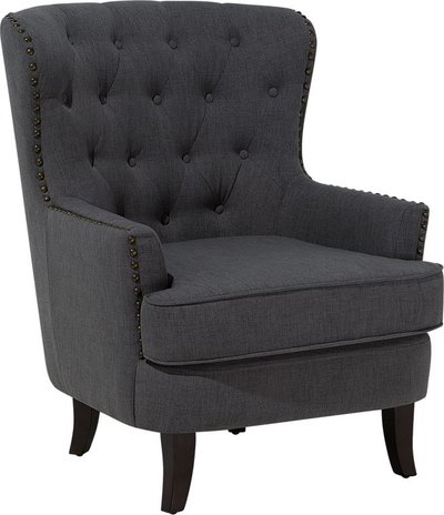 Karrige kolltuk VIBORG II, stil wingback, me stof, gri e errët