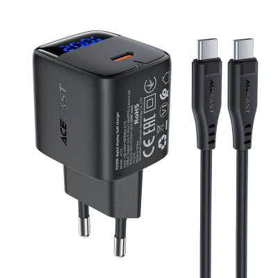 Karikues muri Acefast A113 GaN PD, 20W, USB‑C me ekran dhe kabllo, i zi