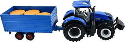 Играчка трактор Bburago New Holland T7040, размер 1:32, со приколка, сина