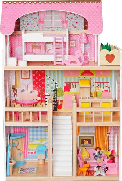 Дрвена куклена куќа Enero Toys Wooden LED Dollhouse XXXL, 60x33x90cm, со LED, шарена