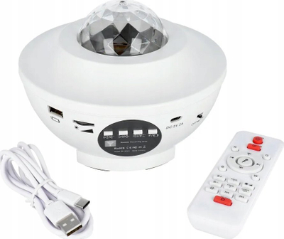 Projektor LED me yje për dhomë, me altoparlant Bluetooth, me telekomandë, i bardhë