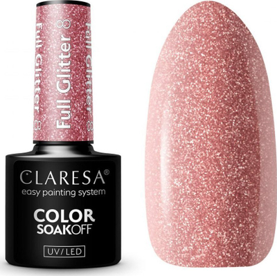 Llak manikyri hibrid Claresa Full Glitter 8, 5g, shkëlqim rozë gold