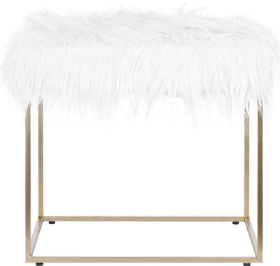 Tabure MANHATTAN Footstool, lesh sintetik, bazë metalike ari, e bardhë