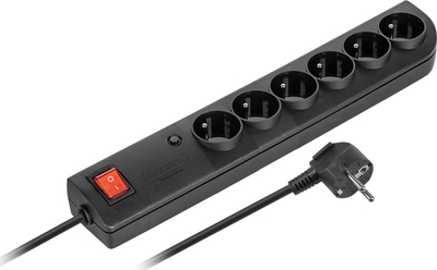 Shtepshije me mbrojtje nga rryma Elgotech PSF4-605-2, 6 priza, kabllo 5 m, e zezë