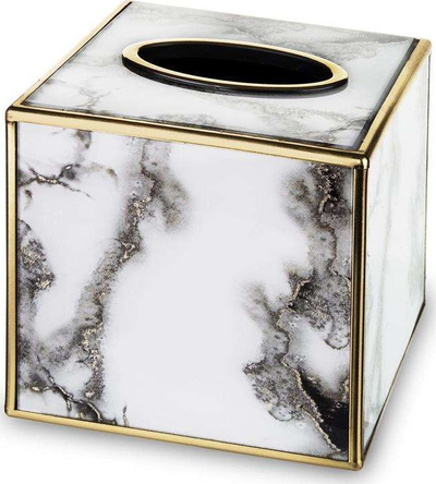 Kuti shami Art-Pol Marble, kub xhami 13.5 cm, motive mermeri, e bardhë kafe me ari