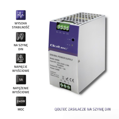 Furnizues energjie industrial Qoltec 50999, për shinë DIN, 240W 48V, gri