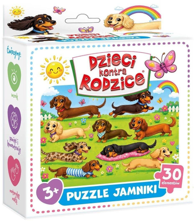 Puzzle Kangur Dzieci kontra Rodzice, qen jamnik