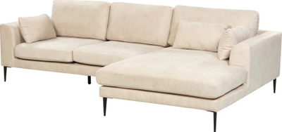 Divan këndi FLAM Velvet, me shezlong majtas, 275cm, ngjyrë krem