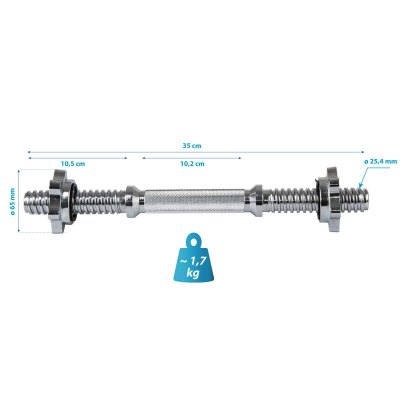 Shufër hanteli EB FIT 35 cm, me kapëse, për pesha 25 mm, krom