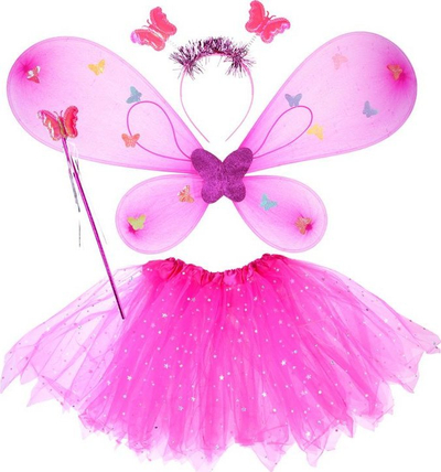 Kostum zanë me krahë Little Fairy Butterfly ZA4805, me drita LED, për goca, rozë