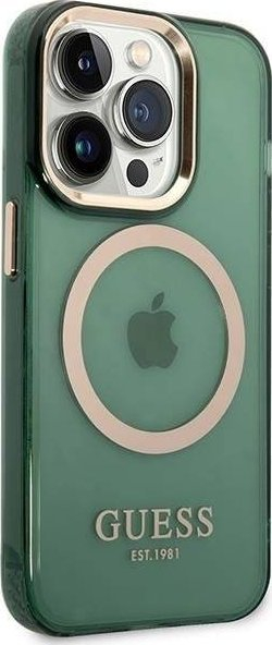 Këllëf telefoni Guess MagSafe, për iPhone 14 Pro, TPU, transparent jeshil