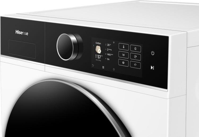 Lavatriçe tharëse Hisense WD5I1045BWQ, 10.5kg larje, 6kg tharje, e bardhë me derë të zezë