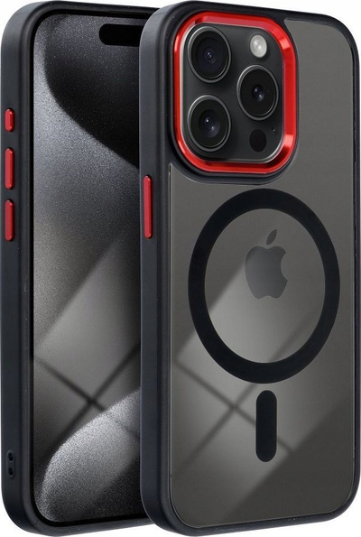 Kapak silikoni Color Edge për iPhone 16 Pro, MagSafe, transparent me skaje të zeza të kuqe