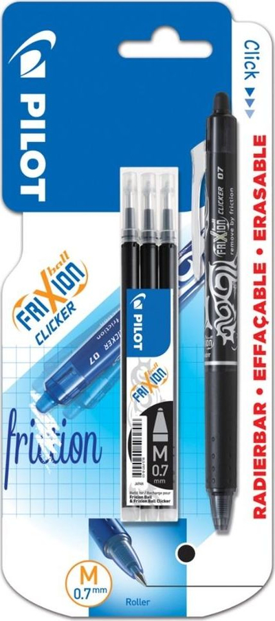 Stilolaps Pilot Frixion Clicker 0.7, gel i fshishëm, i zi