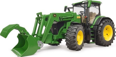 Lodër traktor Bruder John Deere 7R 350, me karikues frontal, jeshile
