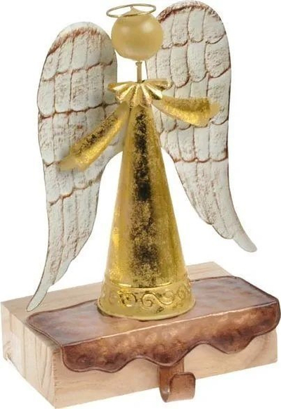 Figurinë zbukuruese engjëll, metal dhe dru, 24cm, ngjyrë ari