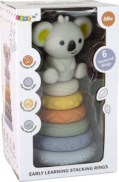 Lodër piramidë për bebe Leantoys Koala, 6 unaza, shumëngjyrëshe