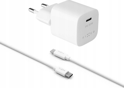 Karikues rrjeti FIXED Rapid Charge Mini PD 30W, USB-C, me kabllo USB-C 1m, i bardhë