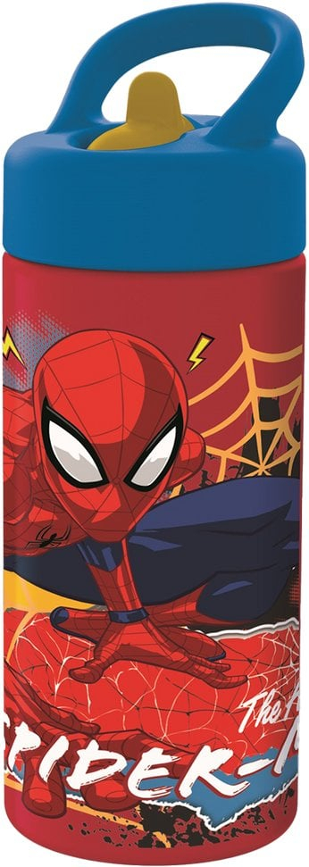 Shishe sportive për kalamaj Spiderman, me pipë, 410ml, e kuqe
