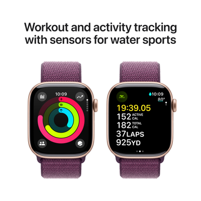 Apple Watch Series 10 GPS, 42mm, Rose Gold Aluminum Case with Plum Sport Loop