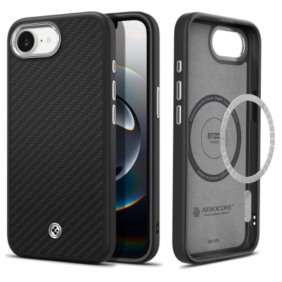 Mbulesë telefoni Spigen Enzo Aramid për iPhone 16E, mbrojtje ushtarake, MagSafe, e zezë