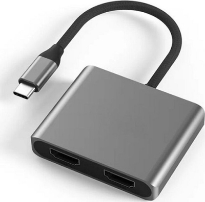 Adapter USB Type C në 2x HDMI, 4K 60Hz, USB 3.0, gri