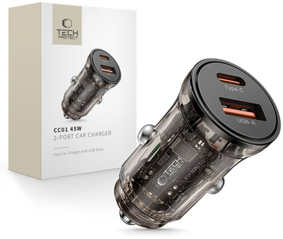 Автомобилски полнач Tech-Protect CC01, 2 порти PD45W QC3.0, црн