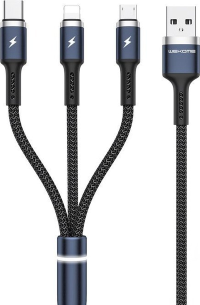Kabllo 3in1 Wekome WDC-119 Fython Series, USB A në Lightning USB C Micro USB, 1.2m, e zezë