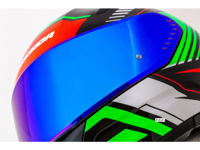 Kaskë moto CASSIDA Aero Drome 2026, integrale, vizor dielli, e zezë metalike kuqe gjelbër bardhë