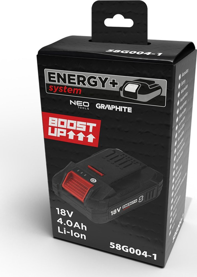 Bateri për vegla Graphite Energy+ 58G004 1, 18V, 4Ah, e zezë